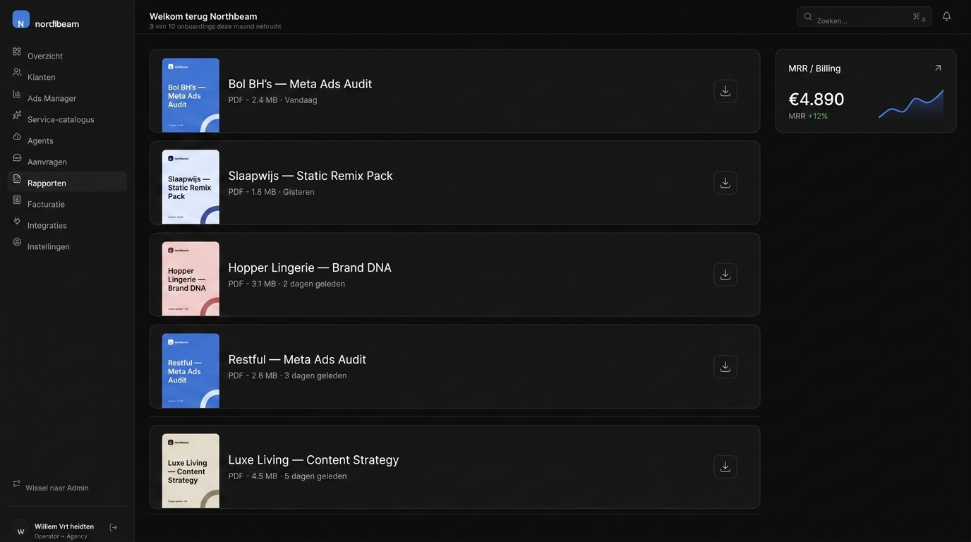 Fullscreen Rapporten view met MRR widget