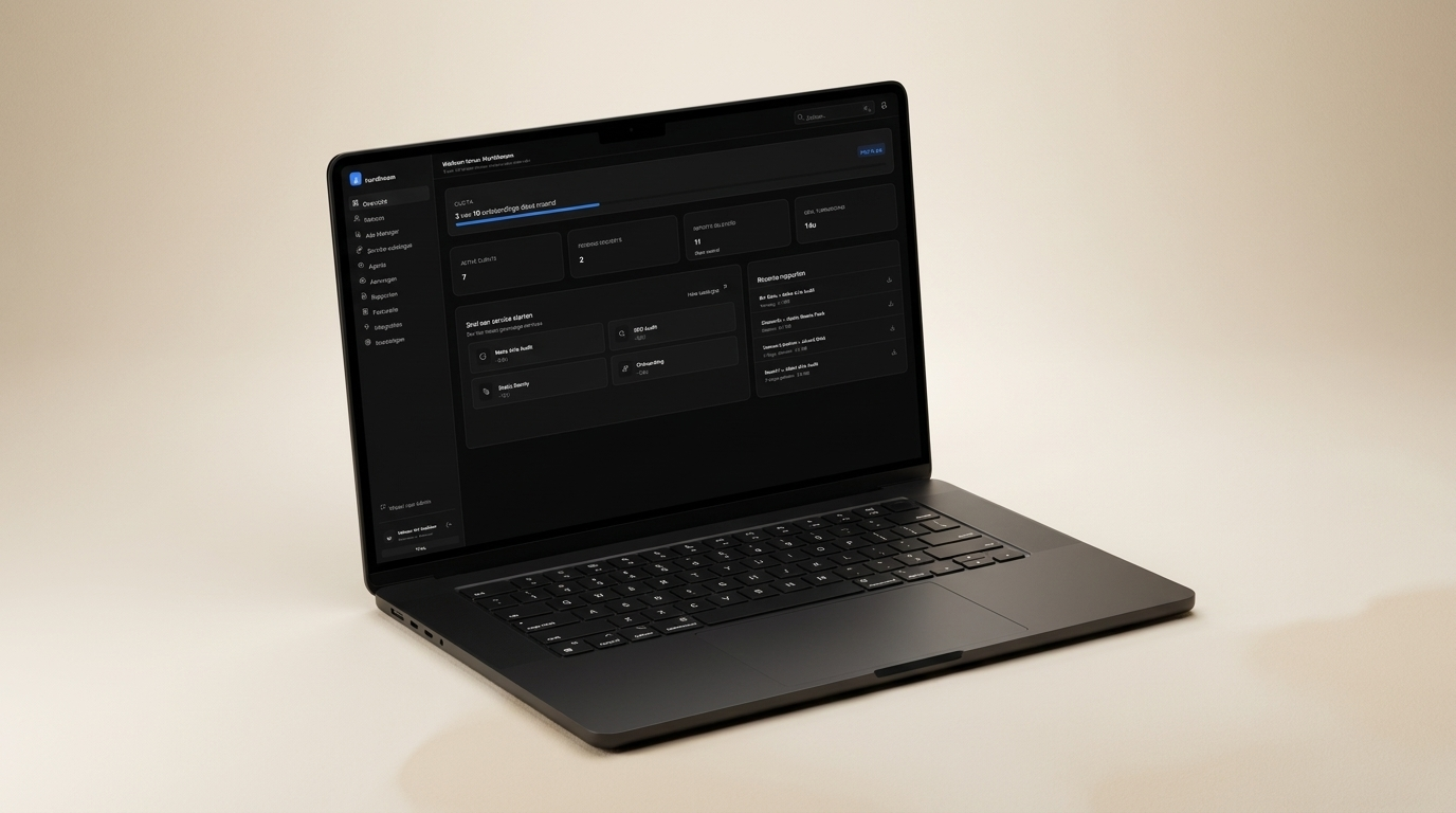 Ads Manager + agents op MacBook bovenaanzicht